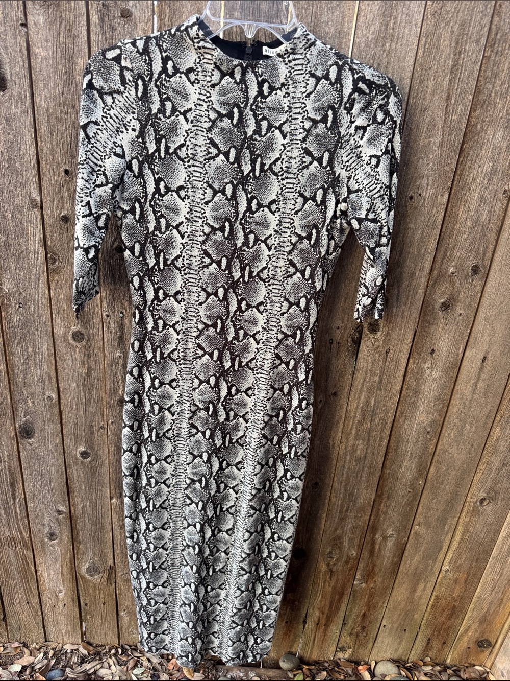 Alice + Olivia Black and White Snake-Print Midi Dress